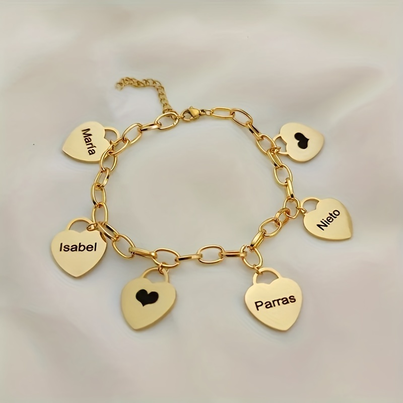 Engraved Gold Heart Charm Bracelet