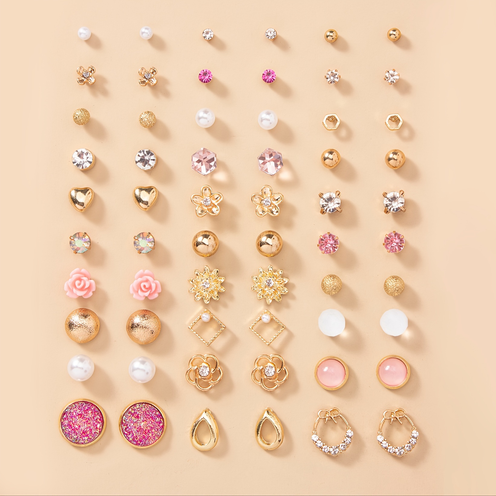 

30 Pairs Set Of Stud Earrings Zinc Alloy Jewelry Embellished With Rhinestones Elegant Simple Style For Women Daily Wear