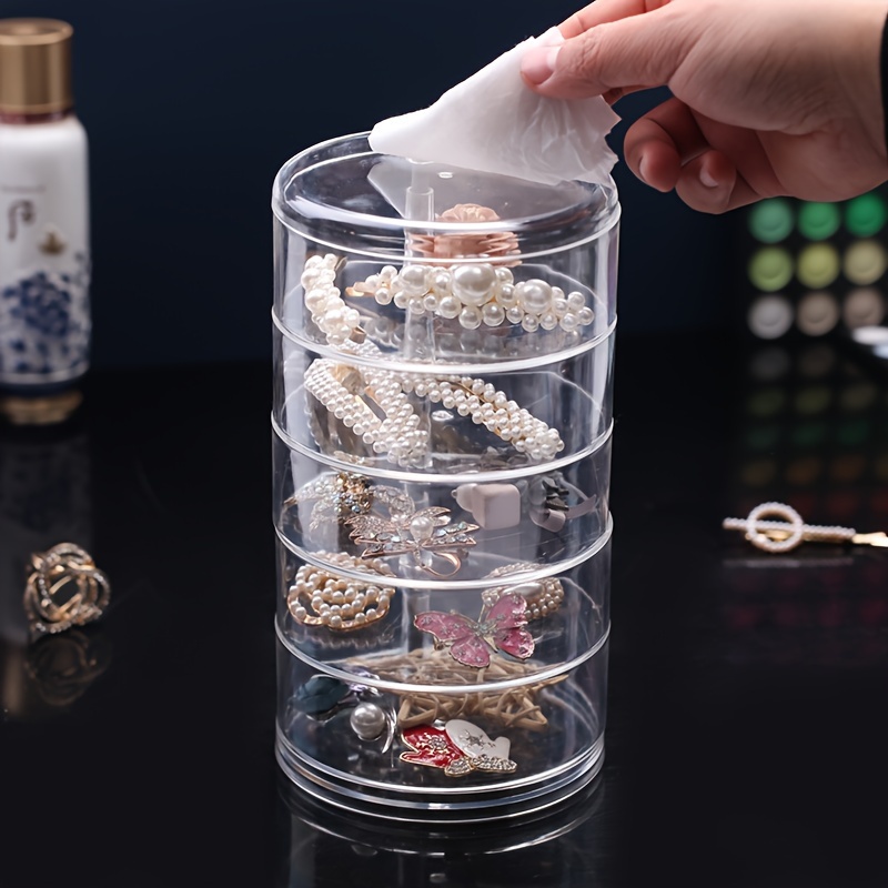 Jewelry Organizer, Rotatable Jewelry Box 5- layer Clear Storage Box, for  Necklaces Bracelets Jewelry Storage Tray, Cylindrical Jewelry Storage  Organizer with Lid