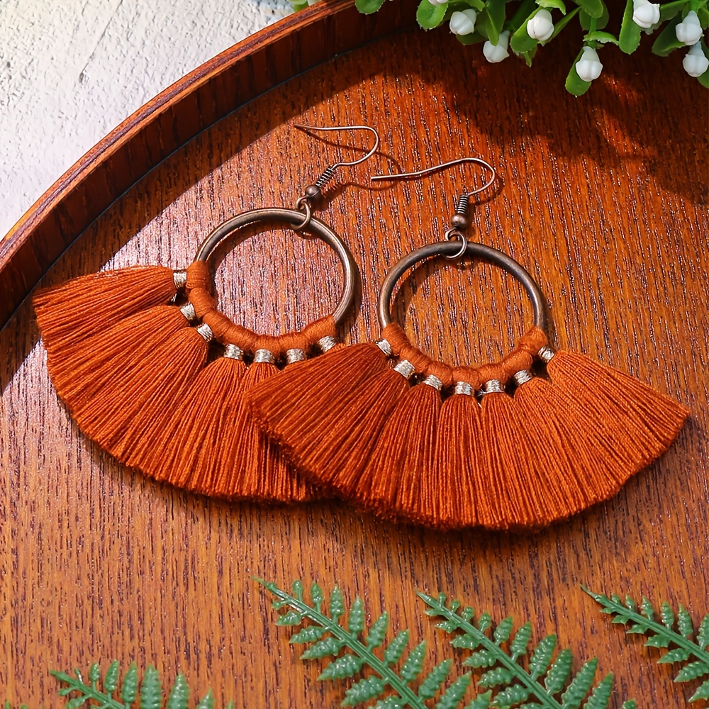 Burnt orange tassel on sale earrings