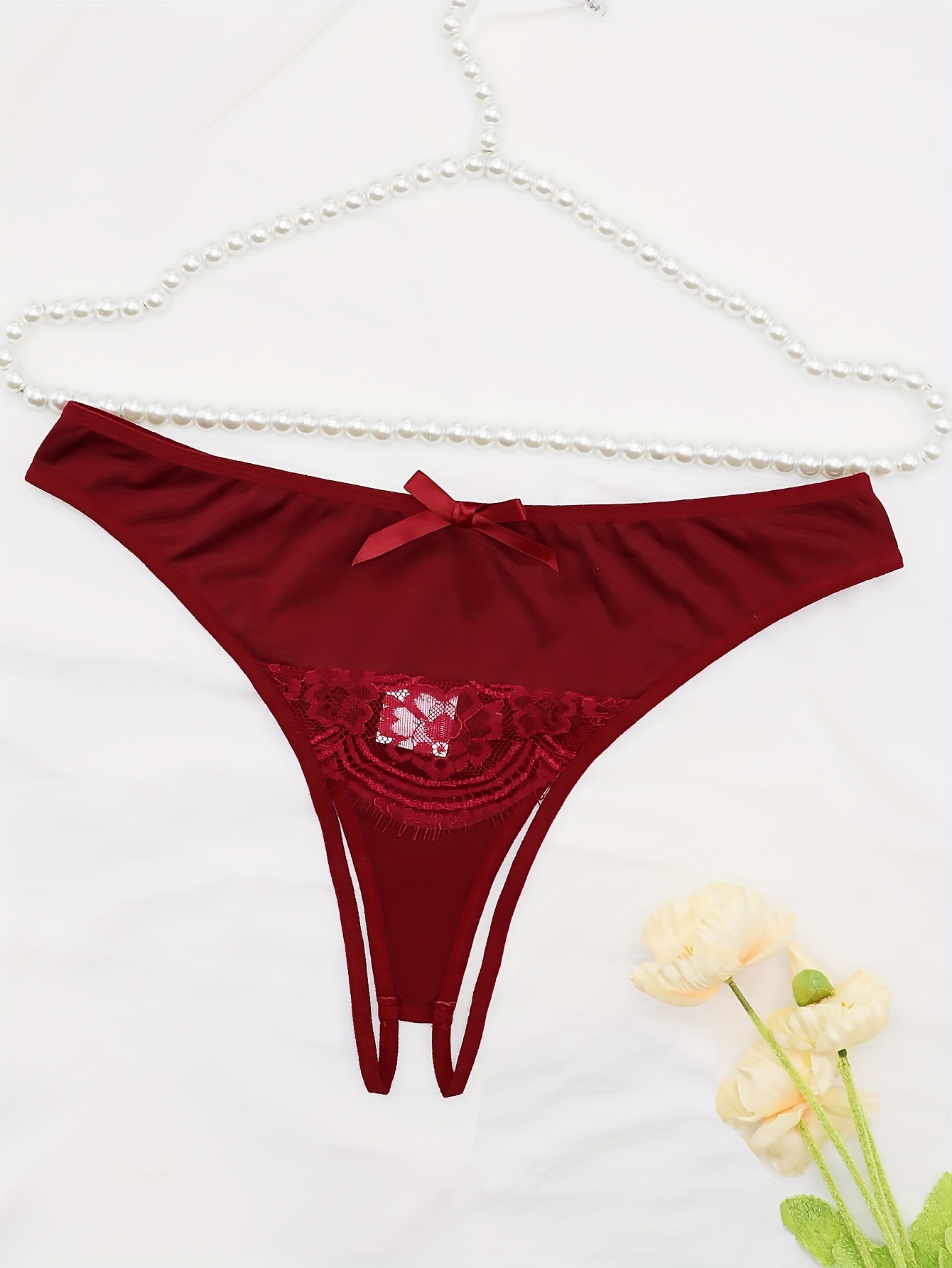 Contrast Lace Thongs Cut Open Crotch Bow Panties Women's - Temu Canada