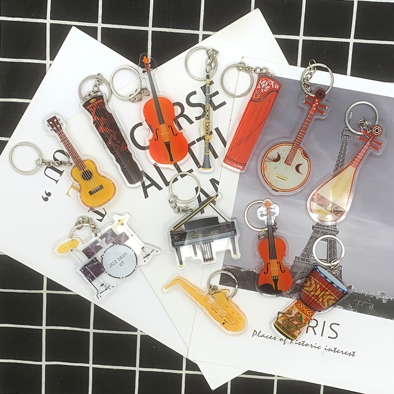 PVC Soft Instrument Key Ring Cute Guitar Violin Saxophone Key