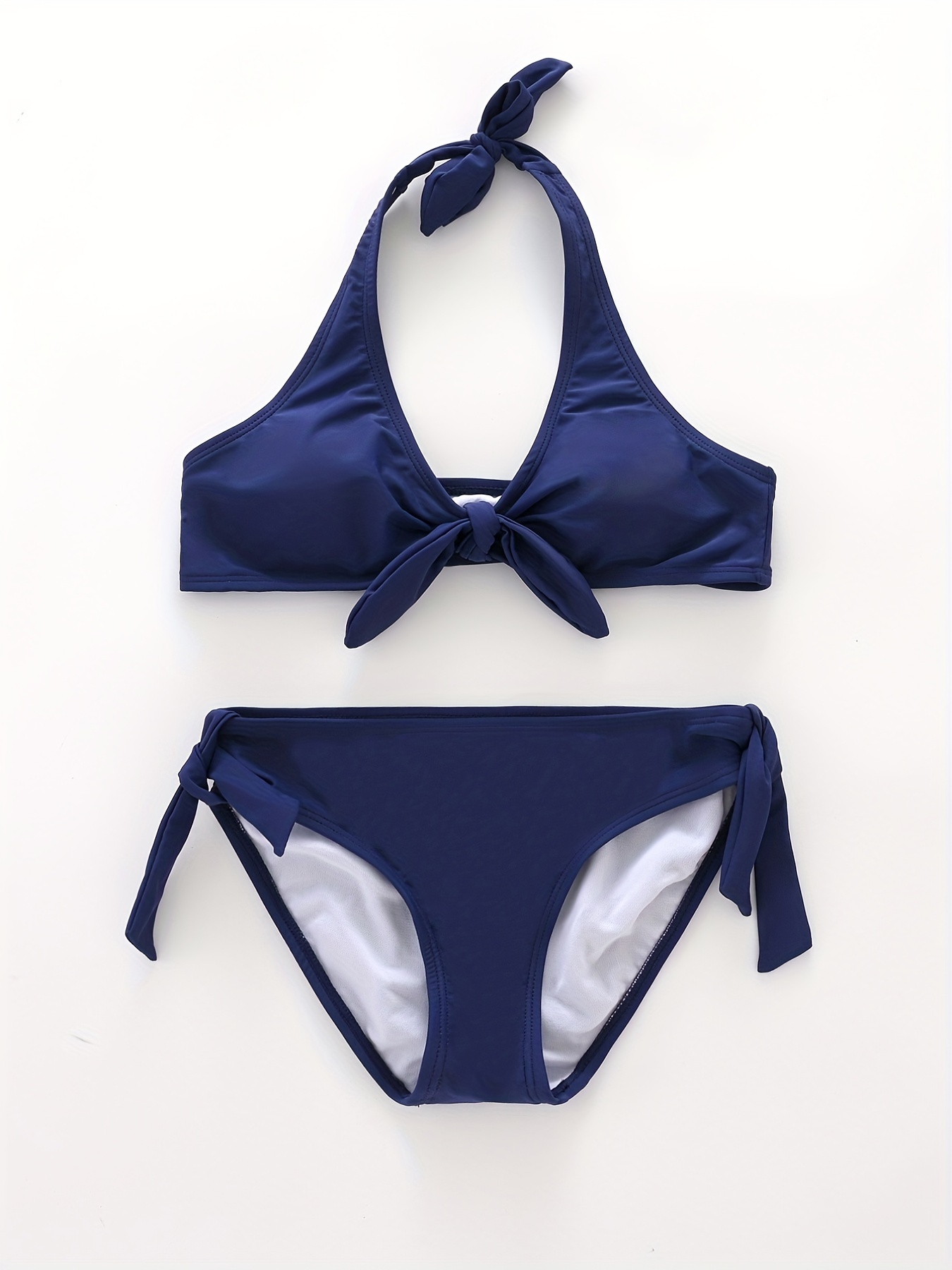 Summer Women Fashion Solid Color Casual Bikinis Set Beach Wear Bra  Triangles Shorts Swimsuit Two Pieces Set Swimwear