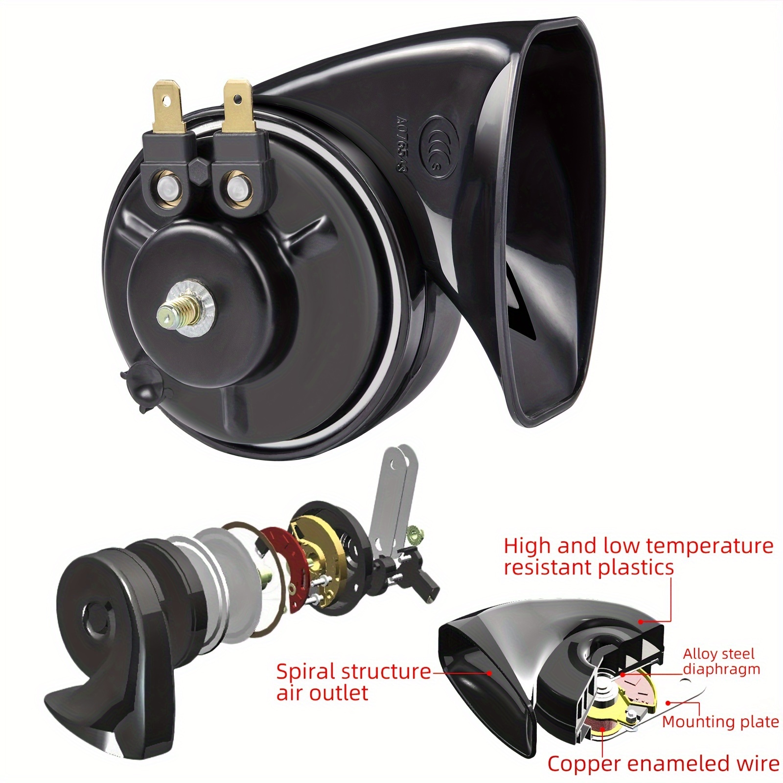  Snail Car Horn 12V Auto Horn Loud Dual-Tone Waterproof High Low  Electric Horn Kit Universal for Car Truck Pickup Motorcycle Train Ship Van  : Automotive