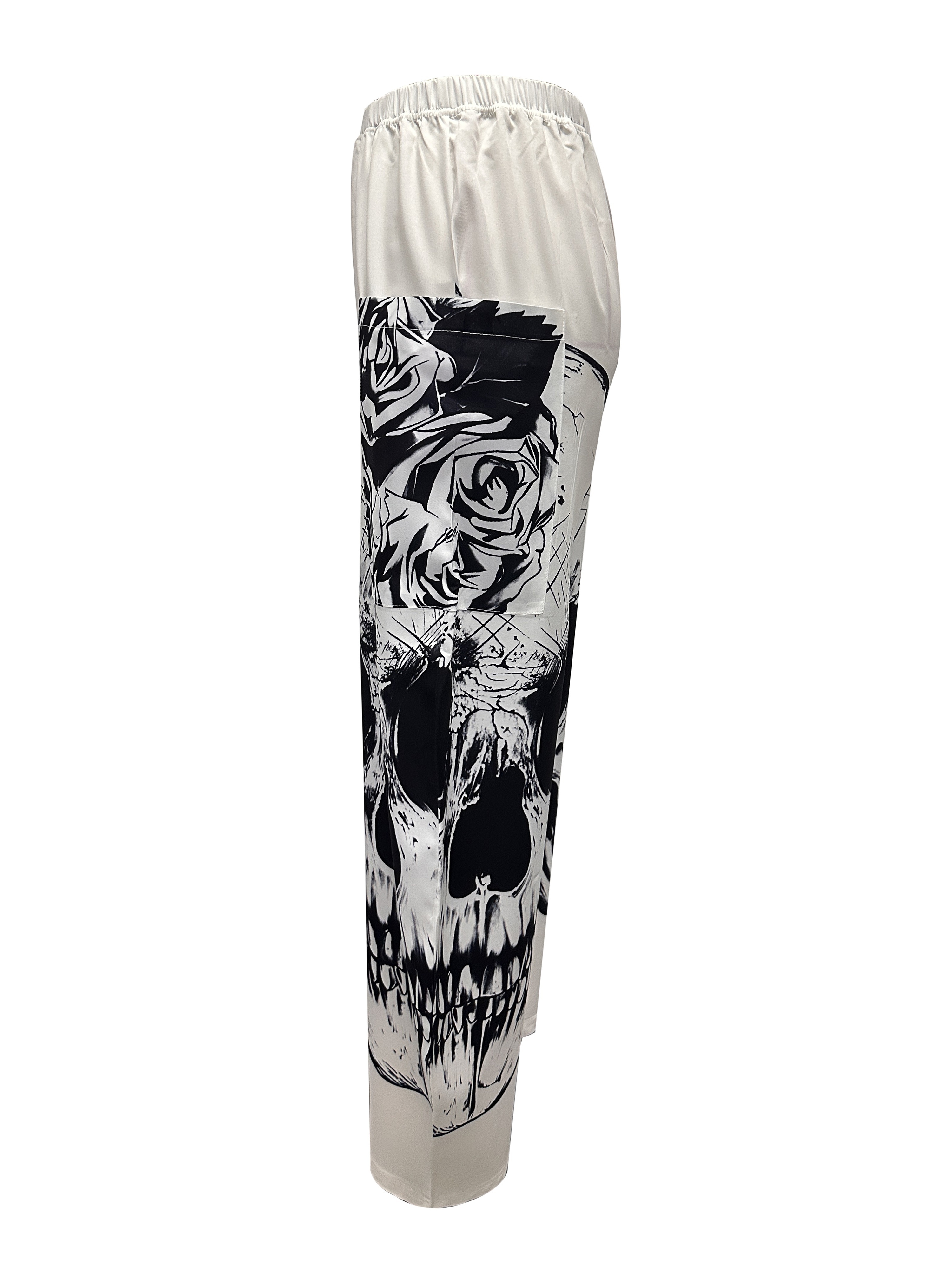 Skull Pattern Elastic Waist Wide Leg Pants, Casual Loose Pants For Spring &  Fall, Women's Clothing