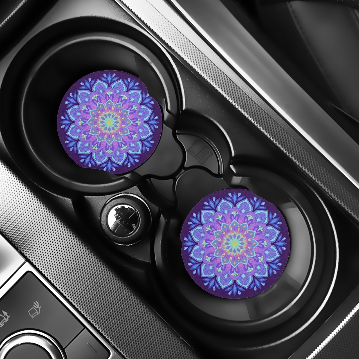 2pcs Mandala Flower Absorbent Car Cup Holder Coaster Mats - Car Interior Additions For Women, Water Cup Coasters For Car Vehicles & Home Desk