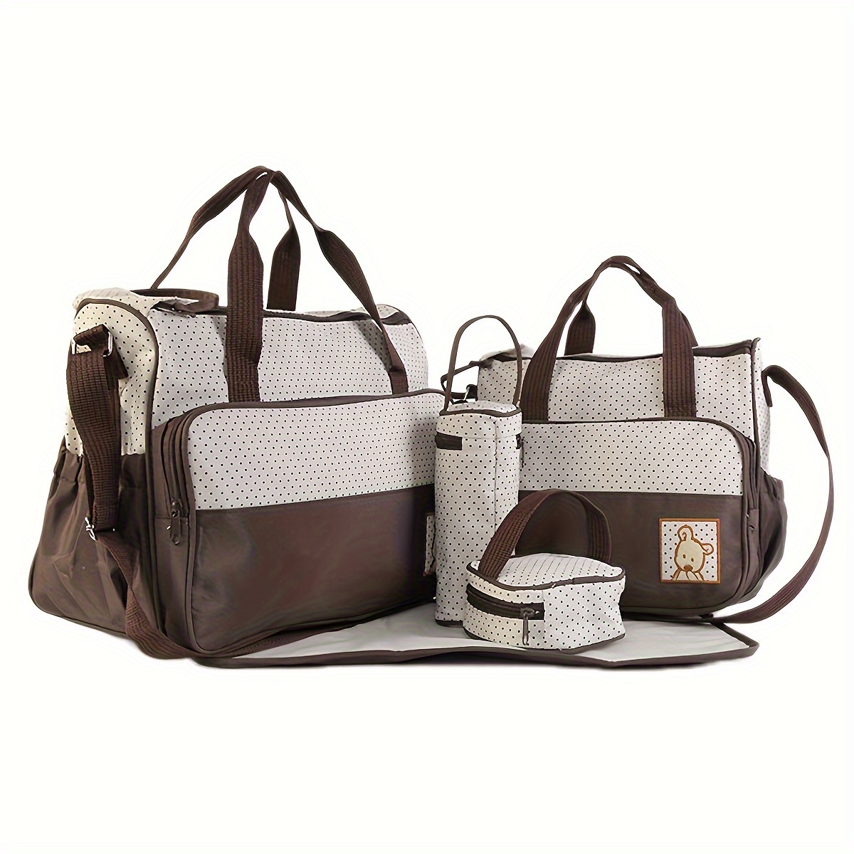 5pcs Polka Dot Mommy Bag Set, Stylish & Spacious