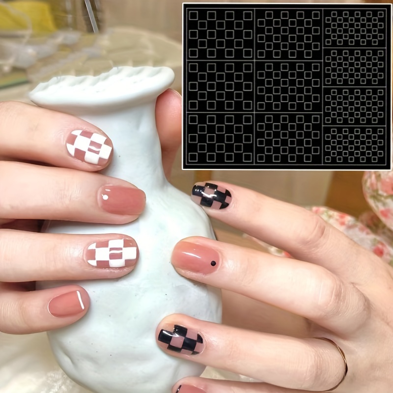 6 Sheet Airbrush Stencils Nail Stickers For Nails Checkerboard Leopard  Stripe Hollow French Nail Art Sticker Decals Printing Templates Stencil  Tool Ma