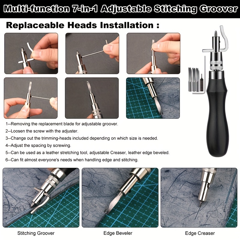 Leather Working Tools Leather Craft Kits Leather Sewing Tools with Storage  Bag Cutting Mat Stamping Tool Prong Punch Waxed Thread Stitching Groover