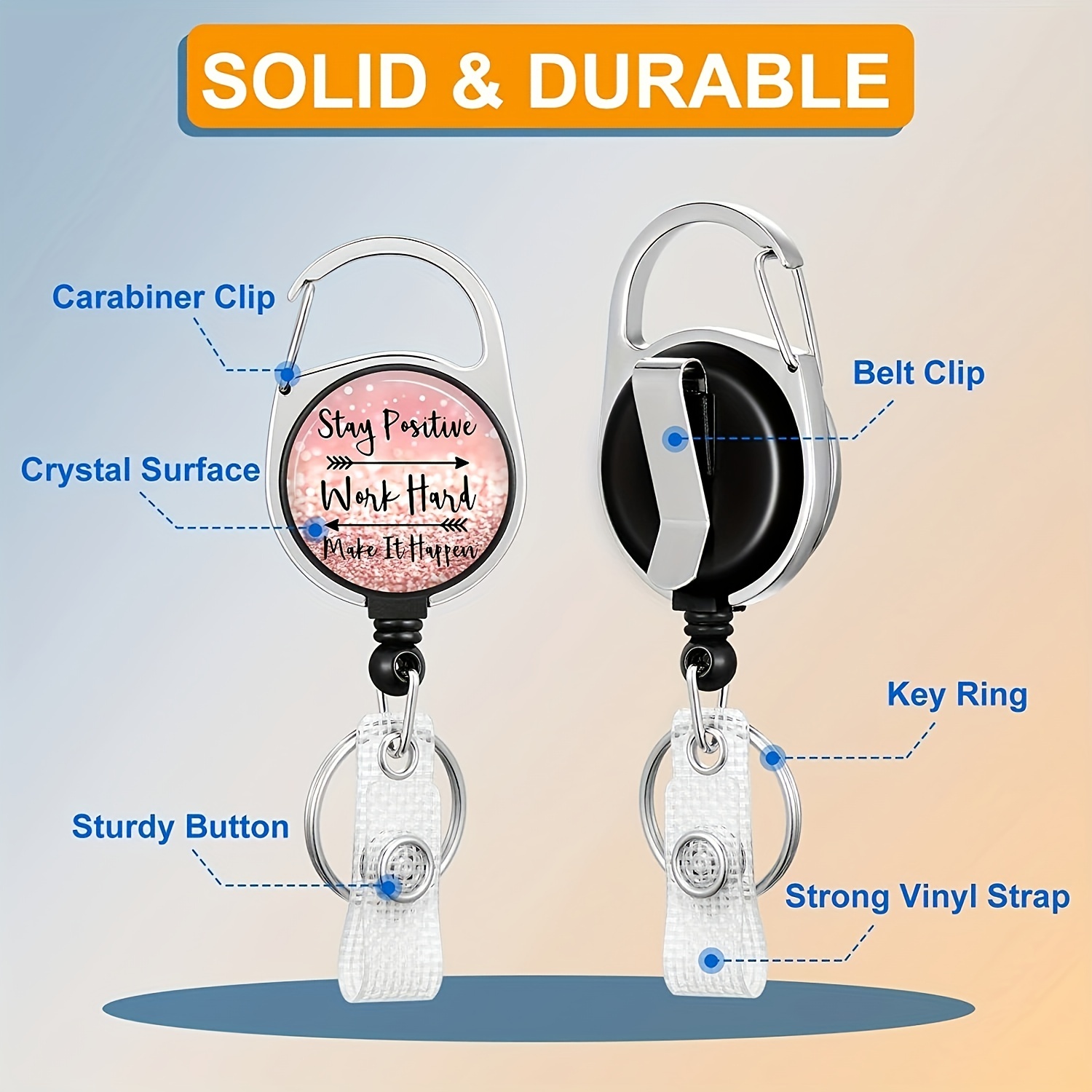 Heavy Duty Retractable Badge Reel with Carabiner Belt Clip Key Ring Cute Badge  Holder ID Name Badge Reels for Office Worker Doctor Nurse 3 Pack (Sun) :  : Office Products