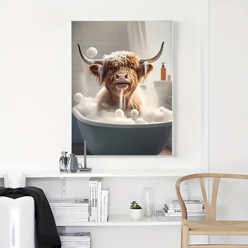 Cute Highland Cow Bath Picture Canvas Print Bath Poster - Temu