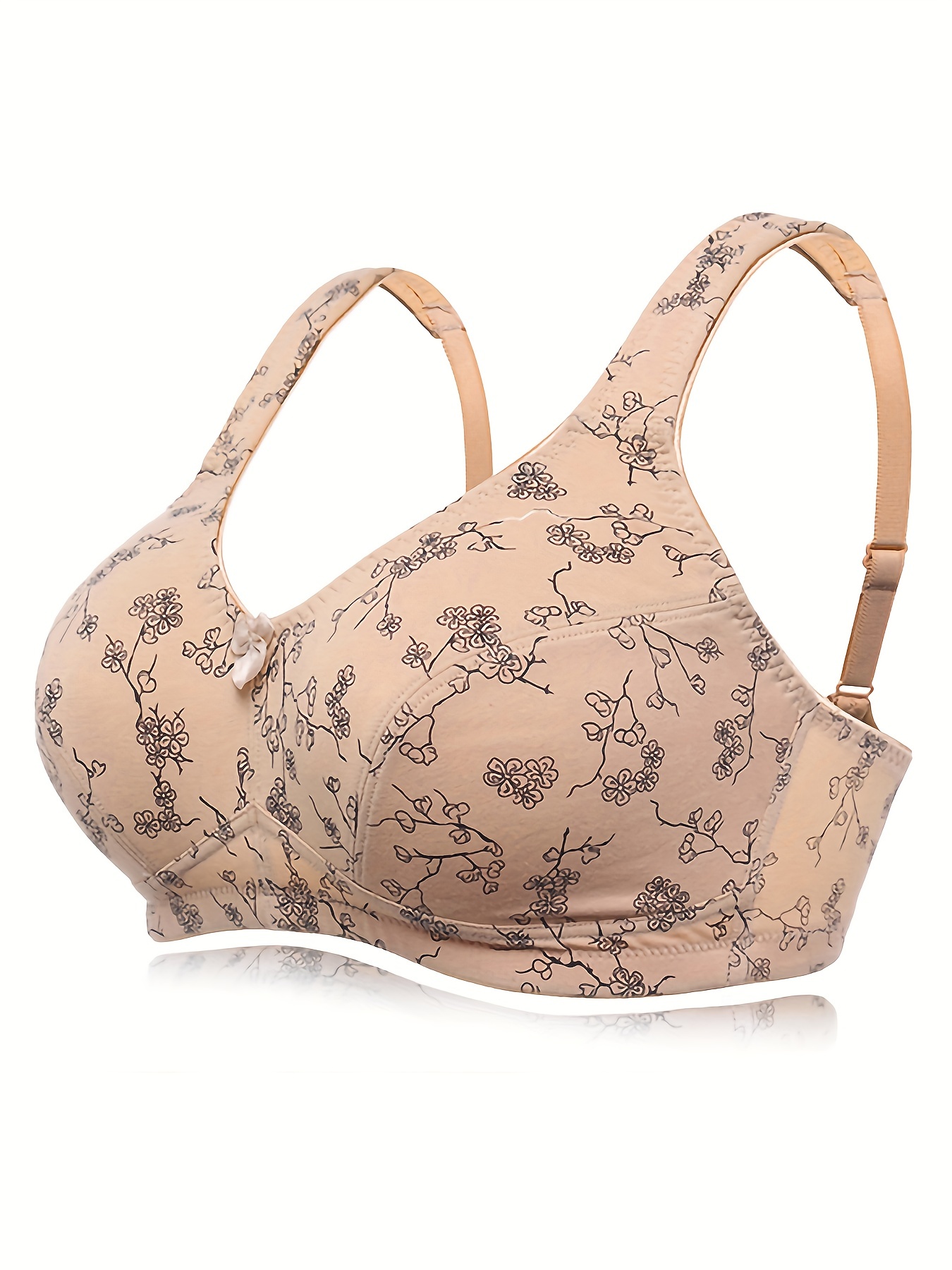 Wire-Free & No Padding Full Coverage Bra With Printed Front Closure, Large  Size, For Woman
