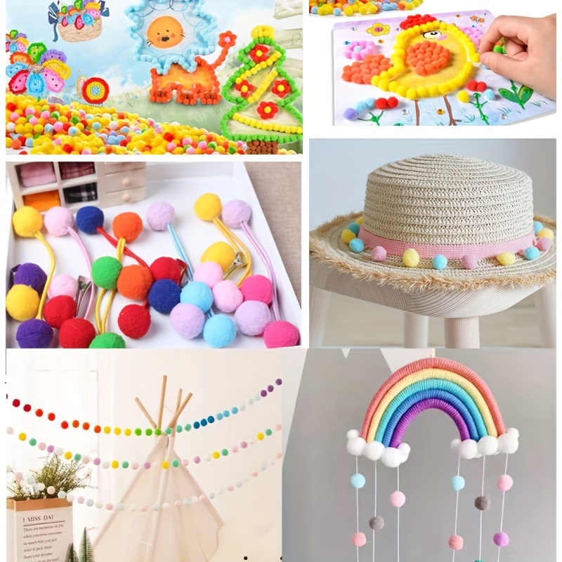 16 piezas de bolas de pompones multicolores, elaboración de artes suaves y  esponjosas, gorros de tejer DIY, juguete para niños para sombreros, bolas B  Gloria bolas de pompones