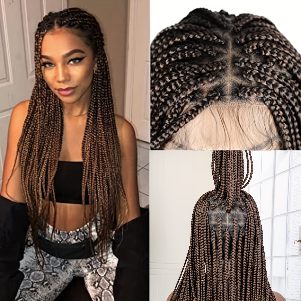  SIMBEAUTY Ombre Brown Box Braided Wig for Black Women