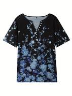 plus size casual top womens plus floral print short sleeve round neck slight stretch henley top