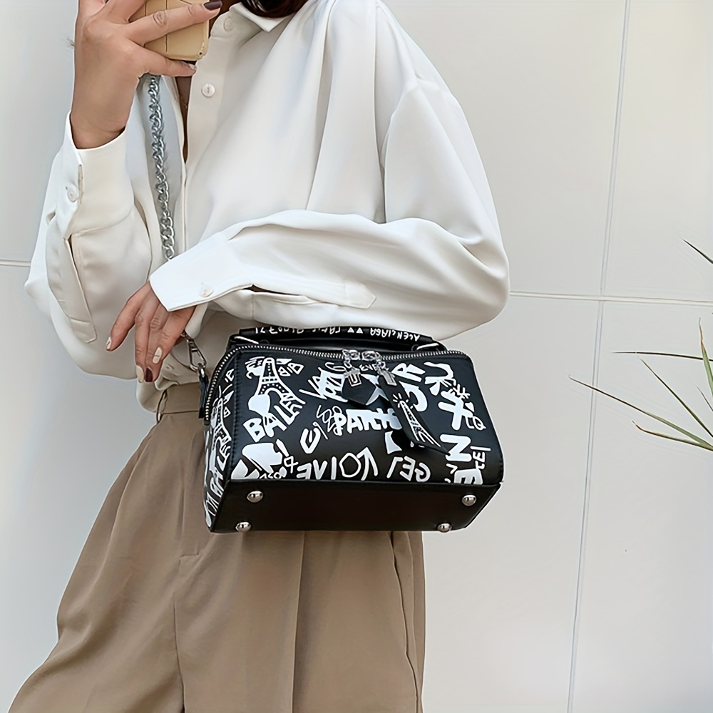 Graffiti Handbags For Women, Trendy Chain Crossbody Bag, Small Zipper Box  Purse - Temu South Korea
