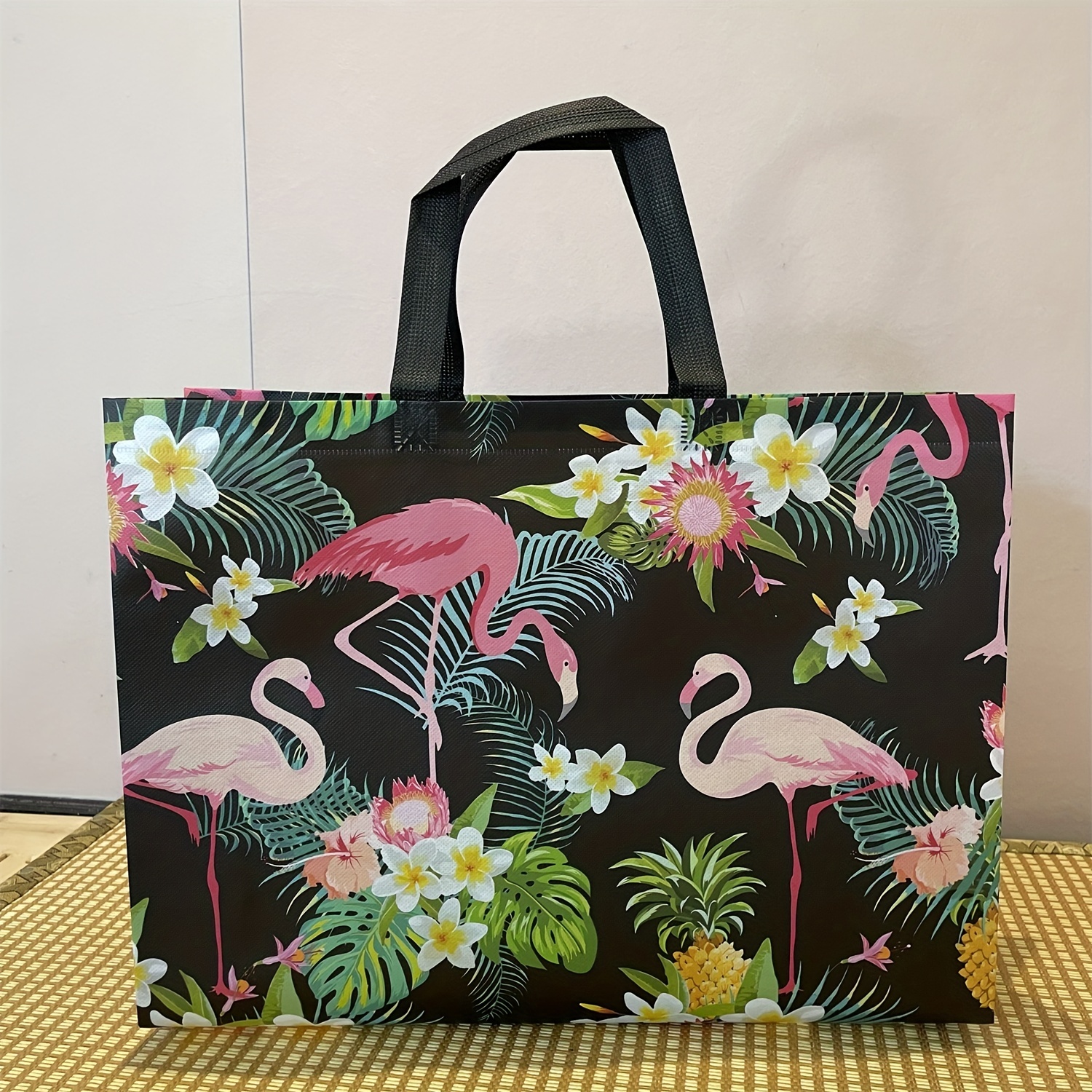 Pink flamingo tote on sale bag