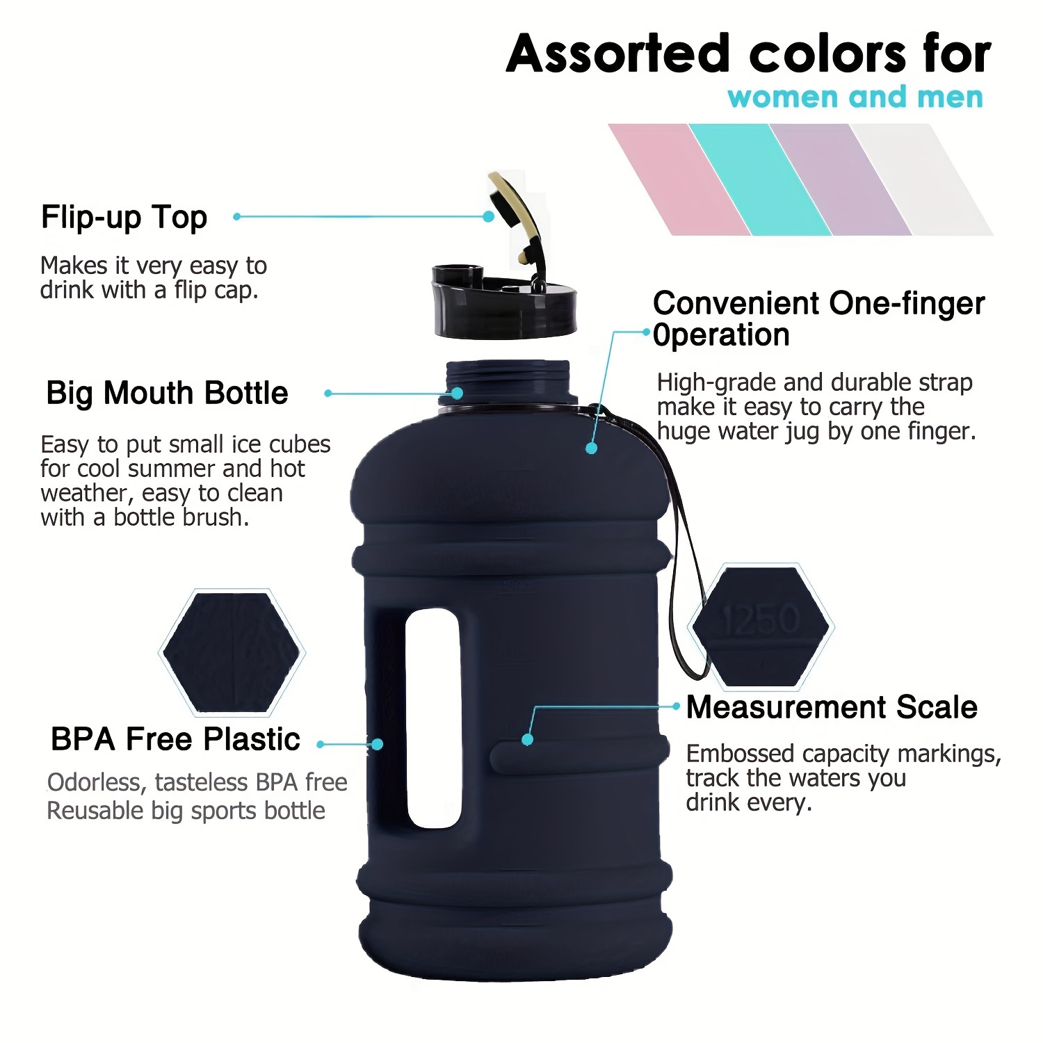 1pc 2.2L/73oz Leak-Proof Water Bottle With Handle & Strap - Reusable, For  Fitness & Outdoor Sports