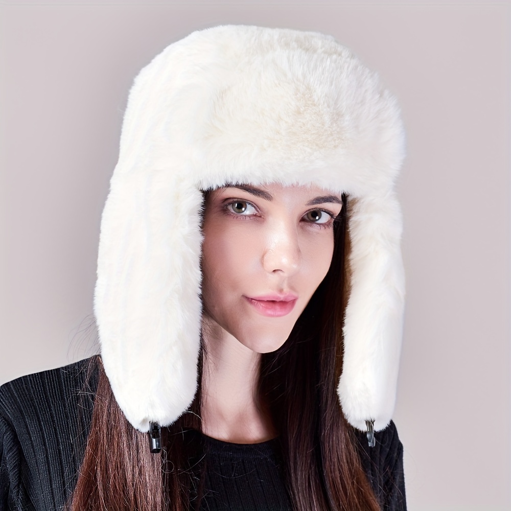 Winter Thickened Plush Trapper Hat Trendy Faux Fur Bomber - Temu