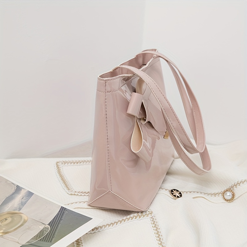 Bowknot Decor Solid Handbag All Match Shoulder Bag