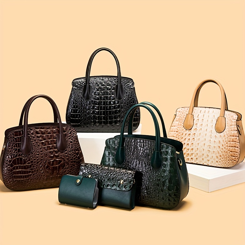 Croc Embossed Peacock Leather Bags & Accessories Collection