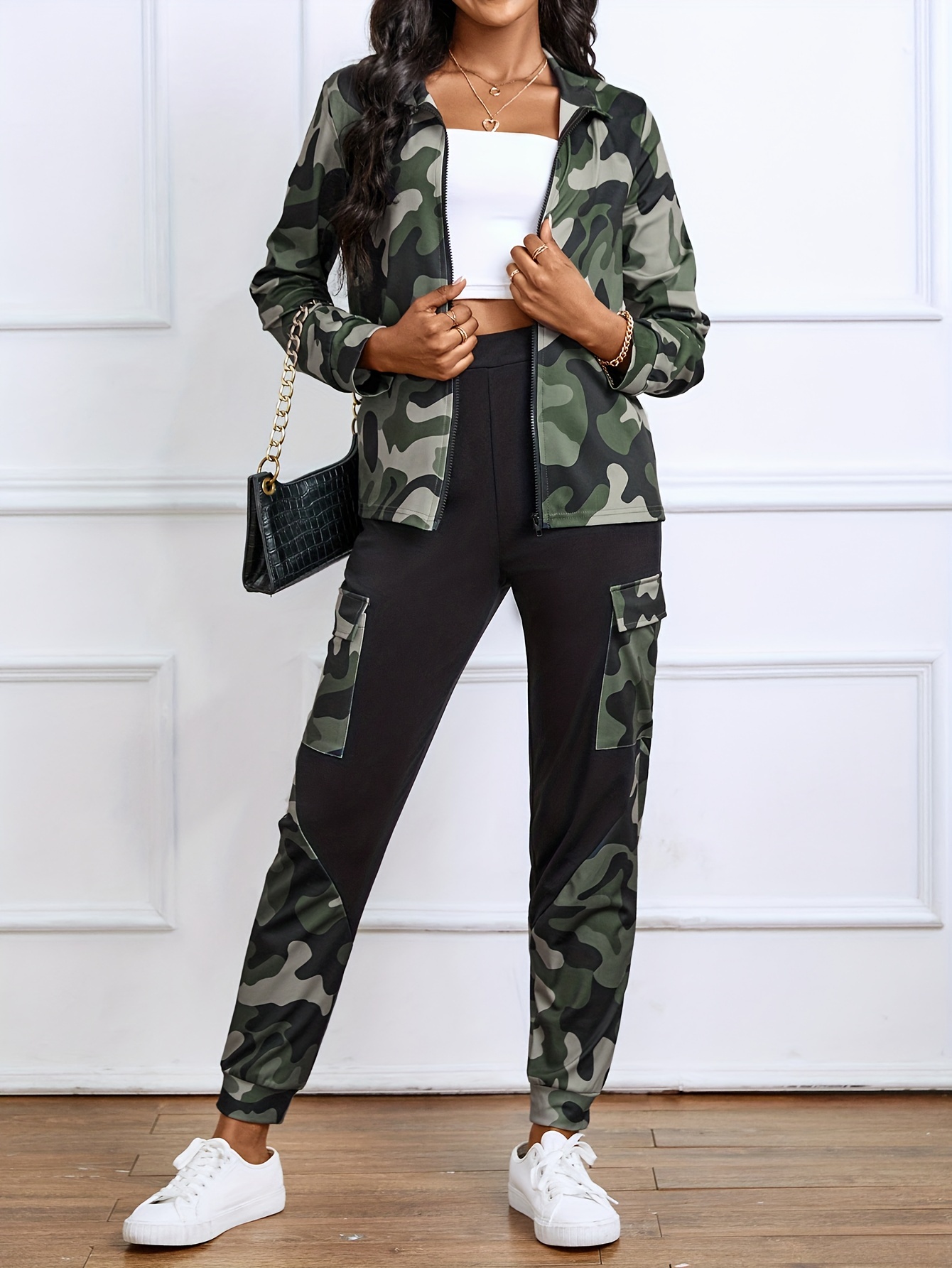 Camouflage Print Two piece Set Casual Short Sleeve T shirt - Temu Canada