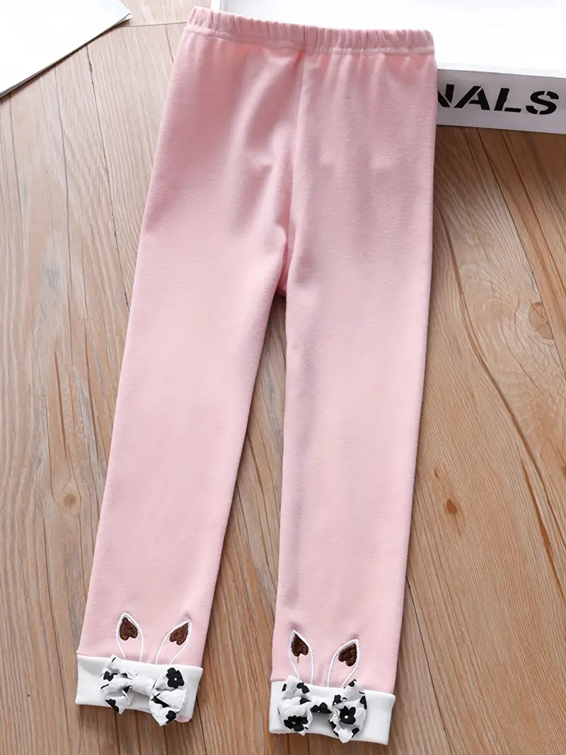 Cute Bows Bunny Ears Embroidery Ankle Leggings Girls Soft - Temu