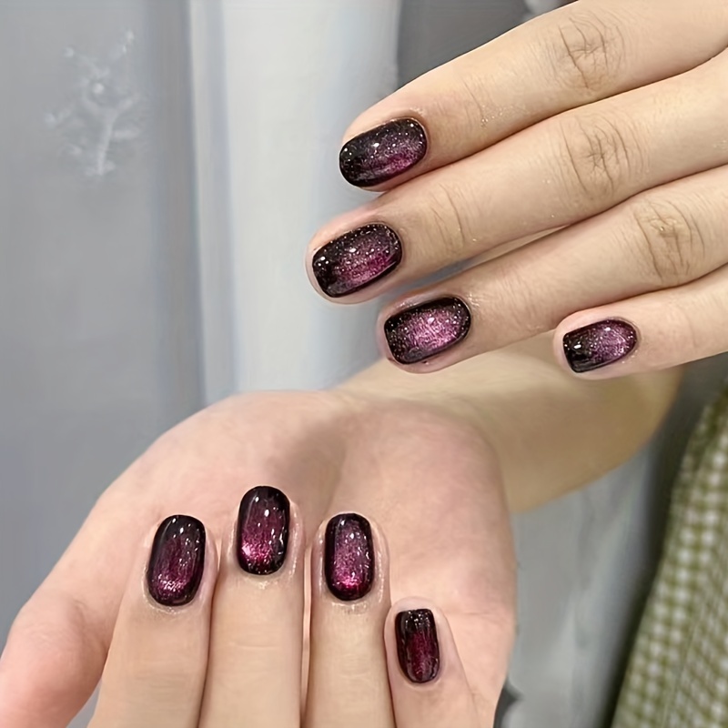 Glossy Black Glitter Press Nails Perfect Women Girls Easy - Temu