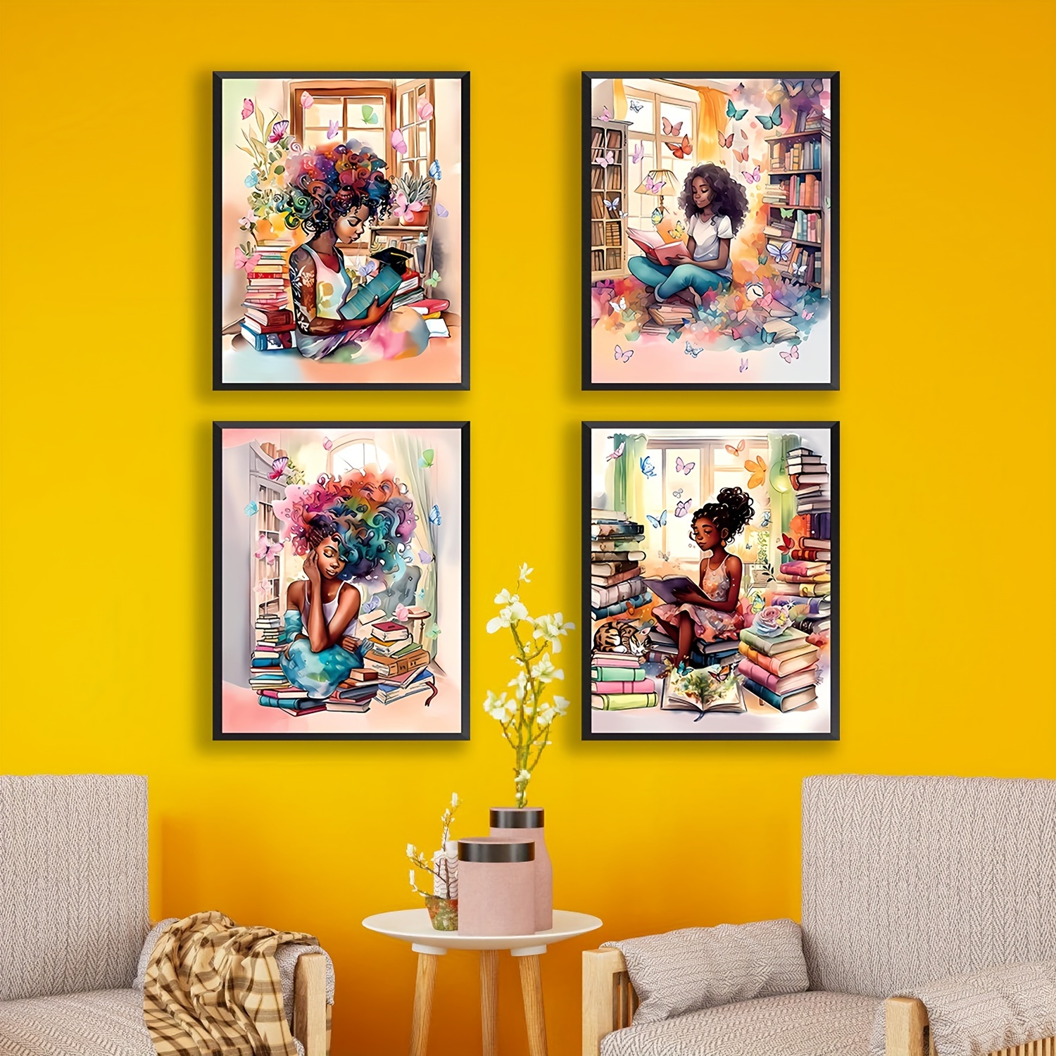 Outus 9 Pieces Black Girl Wall Painting Art Decor Motivational Posters for  Girls Bedroom, Art Paint for Kids Teen Wall Decorations,Unframed, 8 x 10