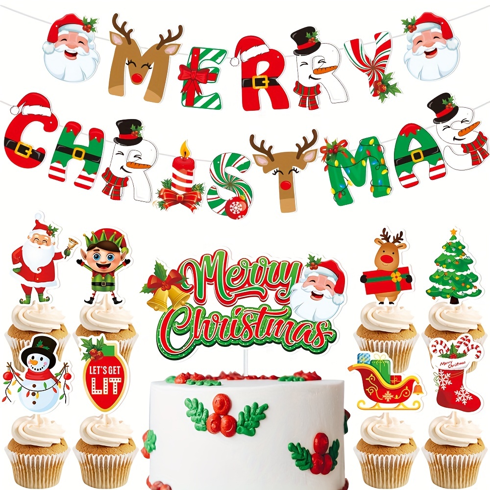 Christmas Party Decorations With Cupcakes For Christmas Party Decoration  Merry Christmas Baking Decor Supplies - Temu