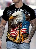 Plus Size 3D Printed Eagle Flag Pattern Comfortable Men's Short Sleeved Sports Casual T-shirt Classic Animal Pattern Print Men's Clothing