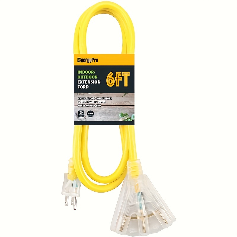 25 Foot Outdoor Extension Cord with 3 Electrical Power Outlets
