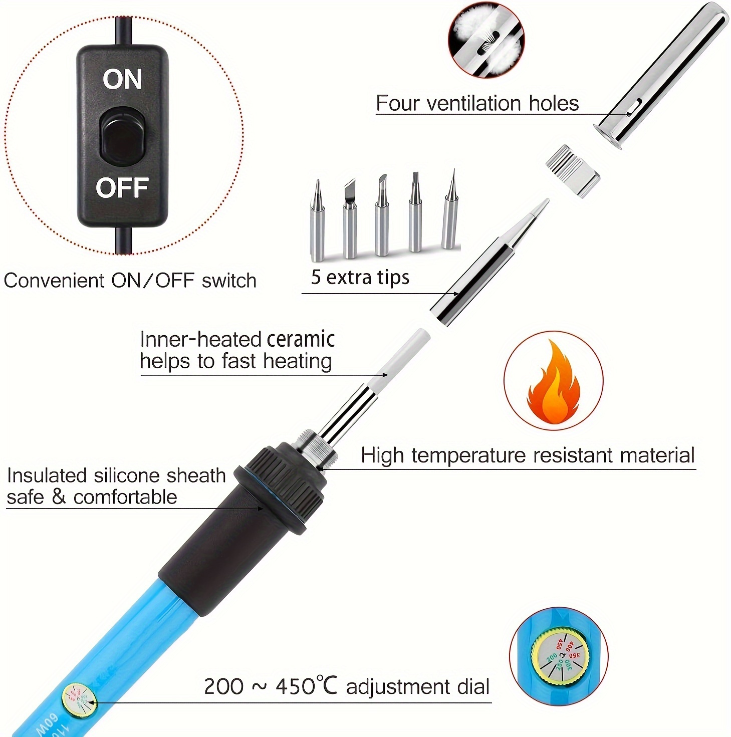 nine in one welding kit 60w temperature adjustment electric soldering iron with switch electronic repair tool solder soldering tool electric welding pen household set details 2