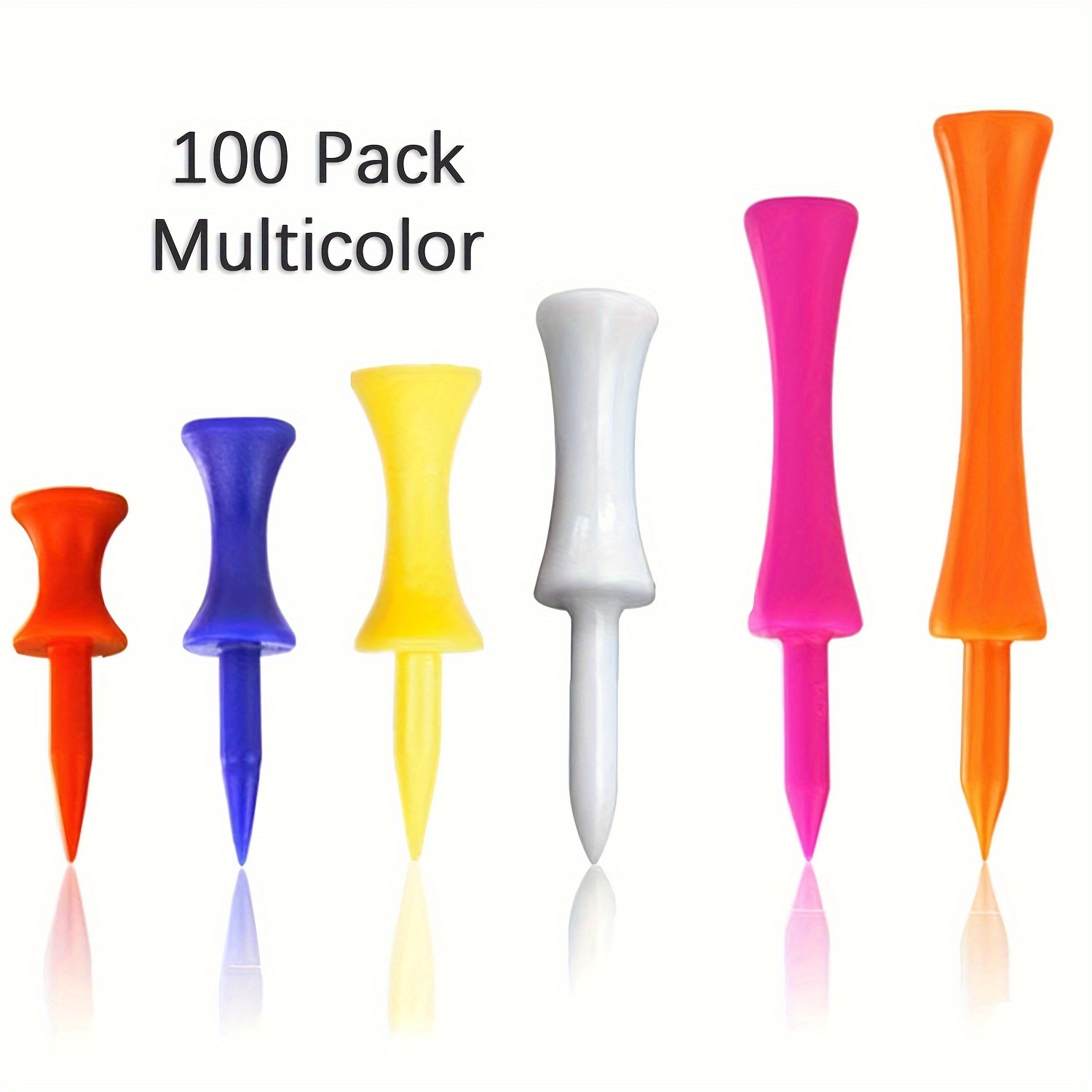 Golf Tees Plastic Tees, 50/100 Per Pack, Colored Tees, Sizes 2 3/4, 2 1/4, 1 3/4, 1 1/2, 2 Inch, Reusable, Provides Consistent Tee Height, For Golf Tee Practice, Durable