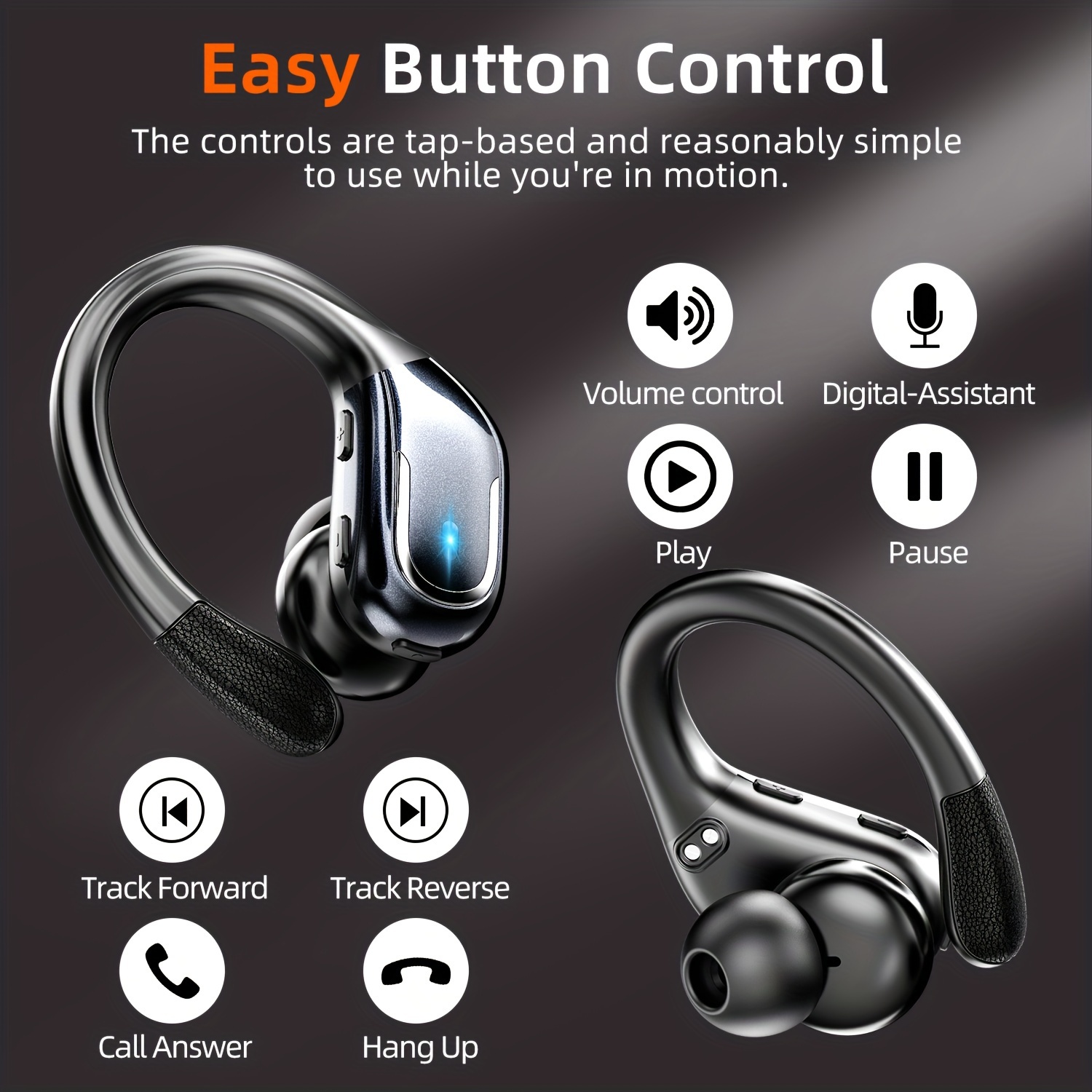 new wireless earbuds for running sports wireless earphones with earhooks pure bass sound 60h over ear headphones with dual led display earphones built in microphone enc noise cancelling headset