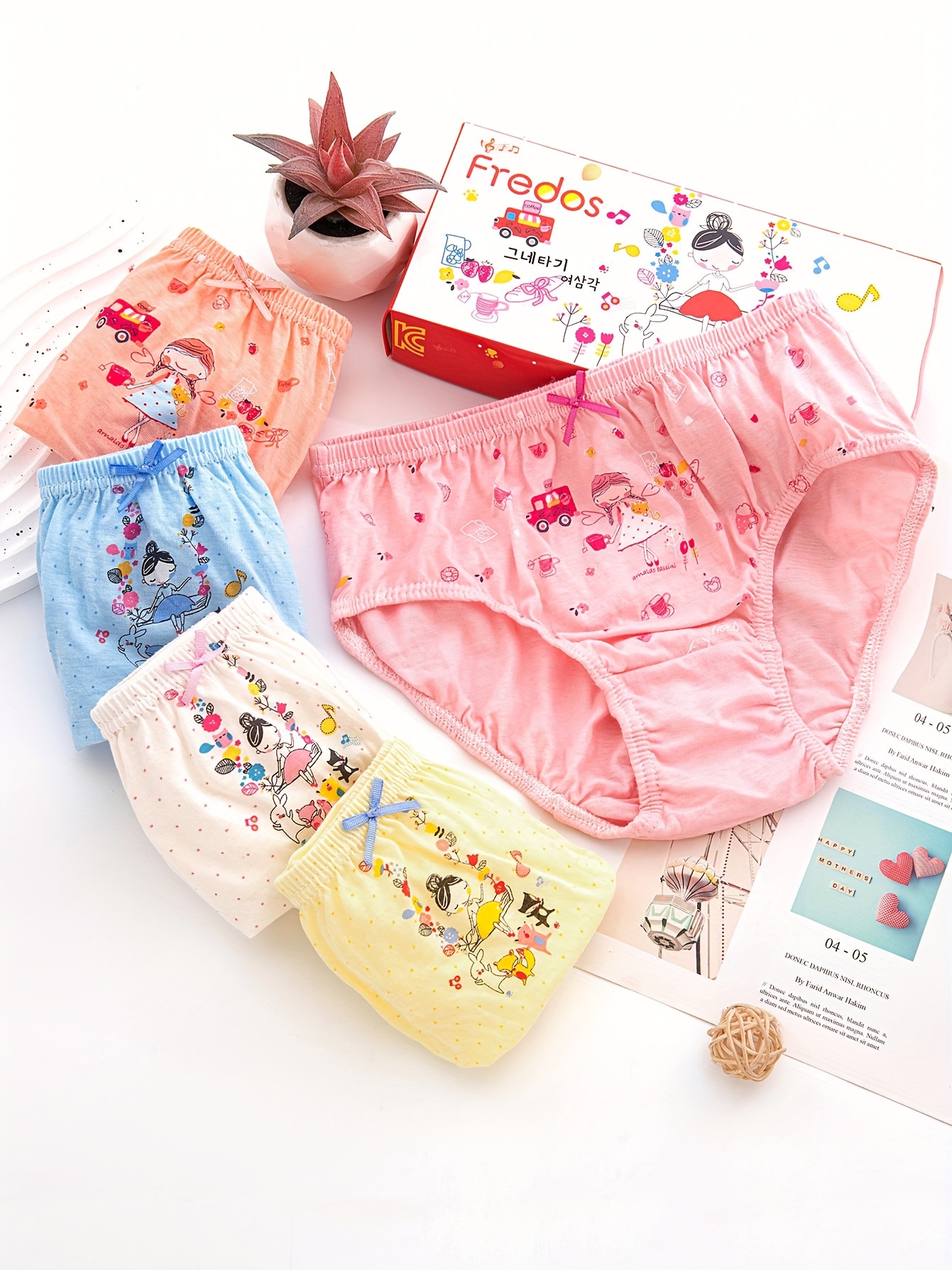 5 Pcs/Lot Cotton Girl Underwear Pretty Cartoon Panties For Girls 1-14Y  Breathable Kids Boxers Briefs Elastic Children Underpants Color: 2-20GS030,  Kid Size: S (4-5 Years)