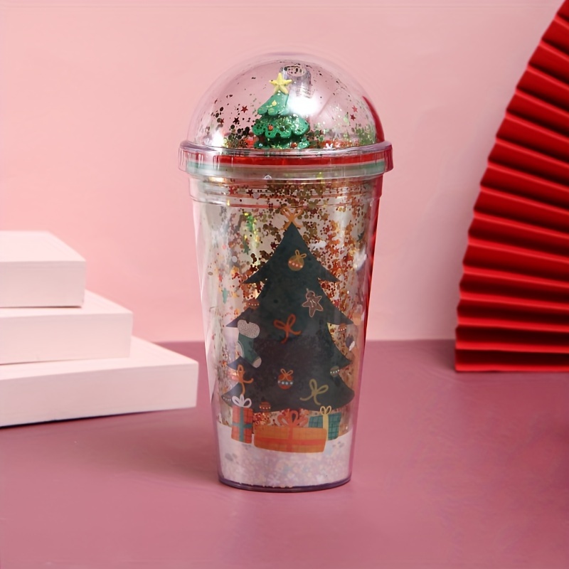 New Micro Landscape Plastic Straw Cups, Creative Ice Cups, Double Layer  Plastic Straw Cups, Fashionable Ice Cool Cups, Christmas Gift - Temu