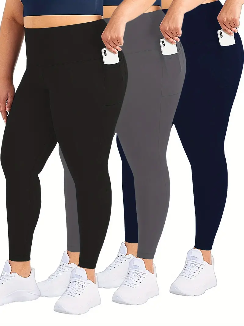 Plus Size Casual Leggings Set Women's Plus Solid Tummy - Temu