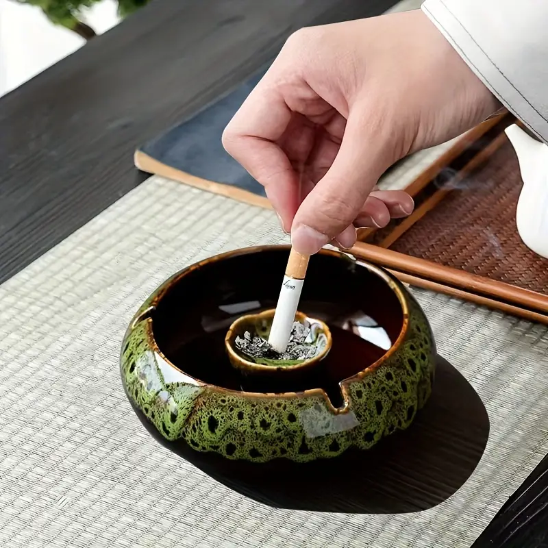 1pc ashtray chinese style ashtray handmade ceramic kiln ashtray windproof and rainproof large ashtray with lid smoking accessaries details 4