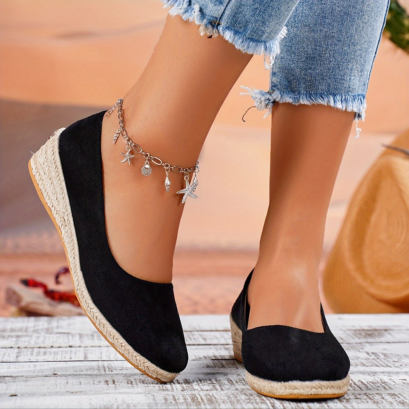 

Women's Solid Color Casual Shoes, Slip On Soft Sole Comfy Shallow Mouth Shoes, Espadrilles Wedge Lightweight Shoes