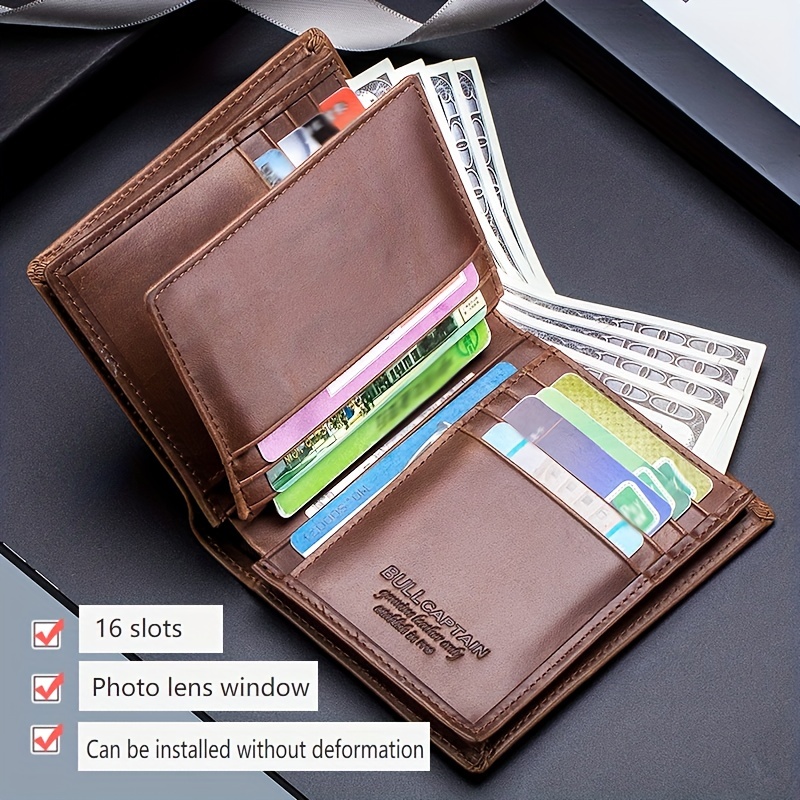 Portable Antimagnetic Men Wallet Anti RFID Male Zipper Purse Short PU  Leather Wallet Fashionable Business Purse brown