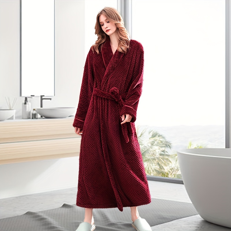 Super Long Soft Flannel Coral Fleece Kimono Absorbent Bathrobe For