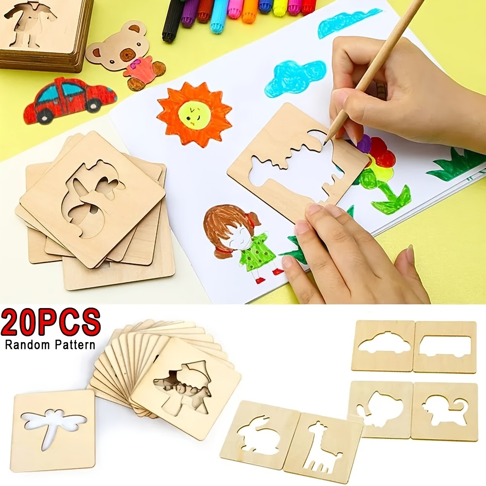 

Elaveromo 20-piece Wooden Painting Stencils Set For Kids - Crude Wood Diy Drawing Templates For Educational Learning And Craft Activities