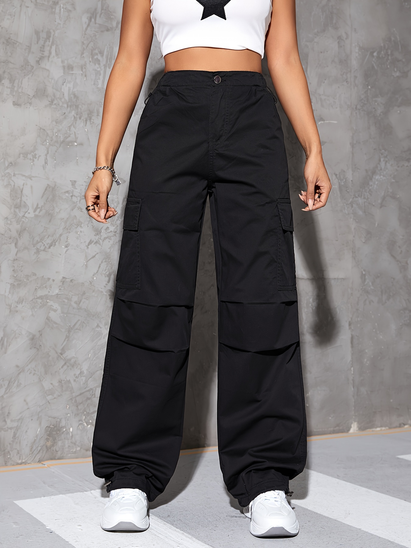 Black casual wear baggy jeans for girls Denim black cargo baggy pant for  girls Black casual wear baggy fit pant for girls.