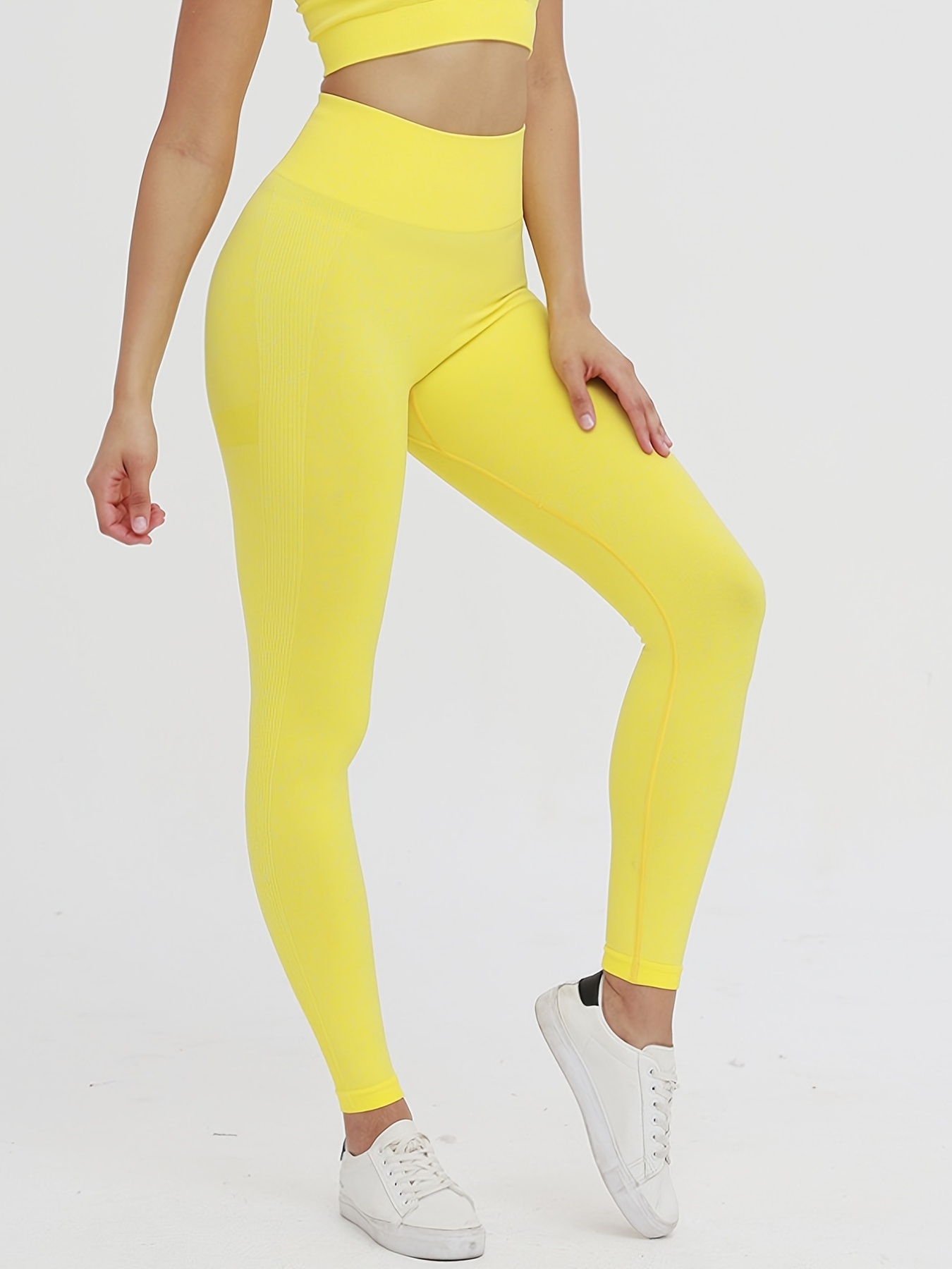 Clearance Under $5 Clothing,Fitness Sports Stretch High Waist Skinny Sexy  Yoga Pants With Pockets Yellow M 