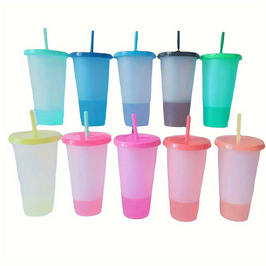 24 oz Cups with Lids and Straws Plastic Glitter Tumbler Iced Coffee Cup  Reusable