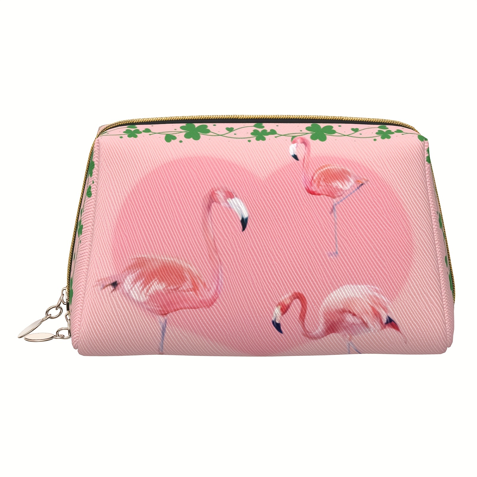 Flamingo Pattern Cosmetic Bag Pink Roomy Zipper Waterproof Toiletry