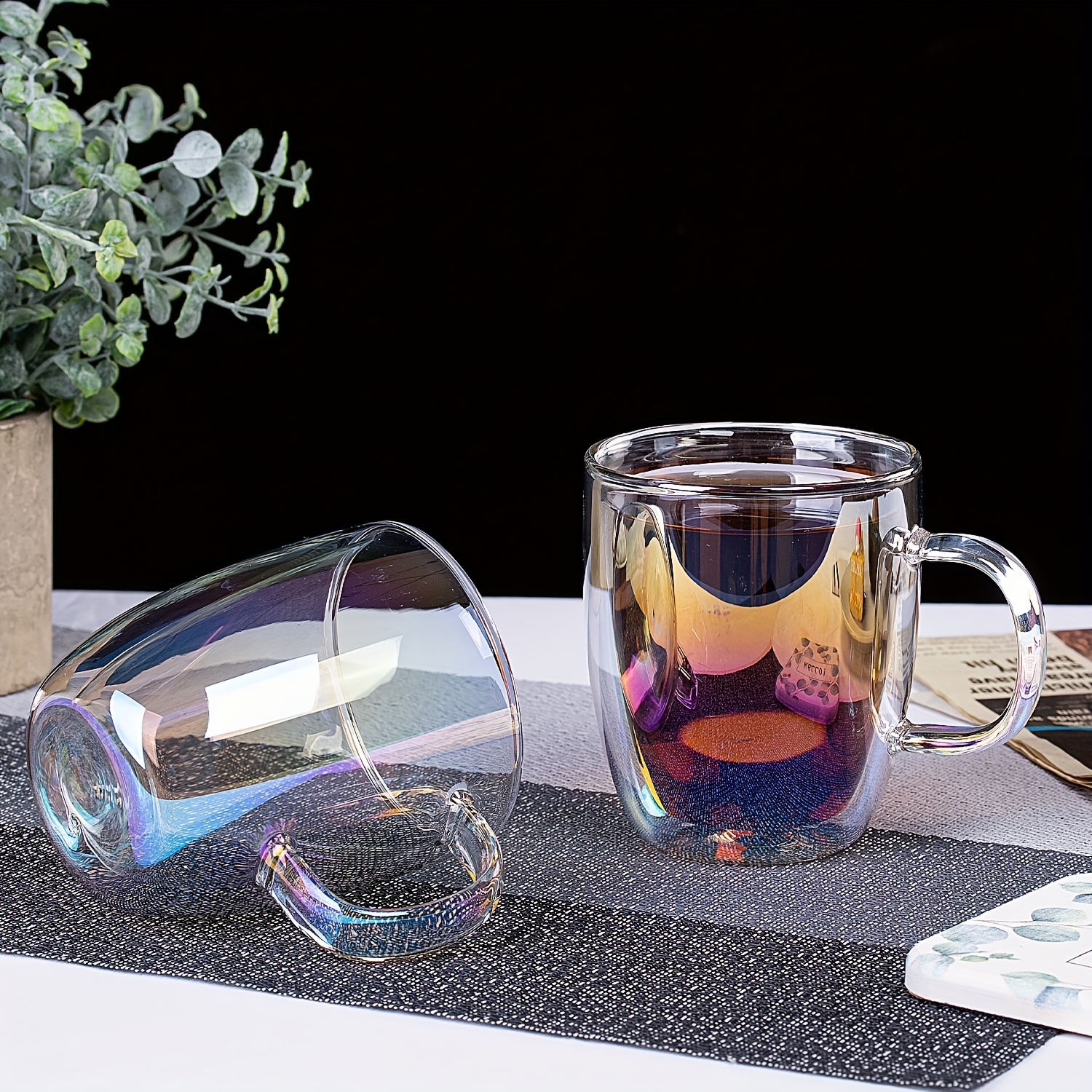 Iridescent Double-Wall Glass Mug