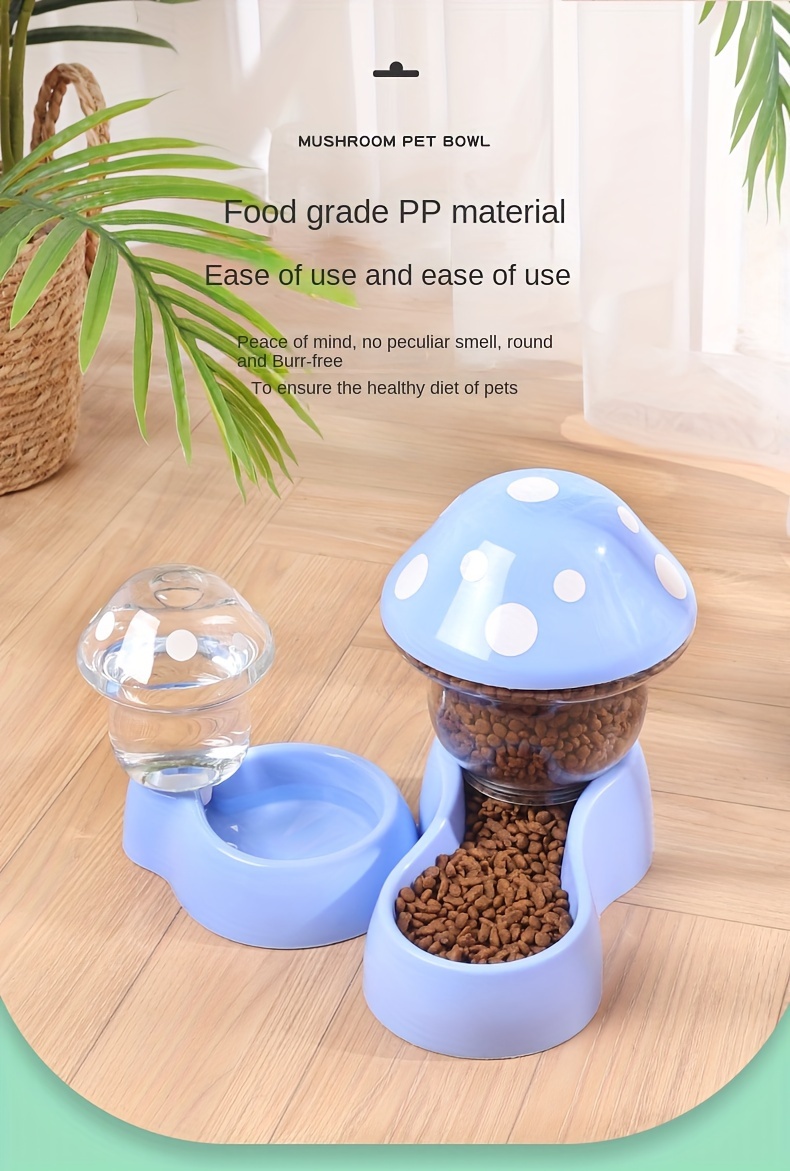 Mushroom Design Automatic Cat Food Feeder Water Dispenser, Transparent