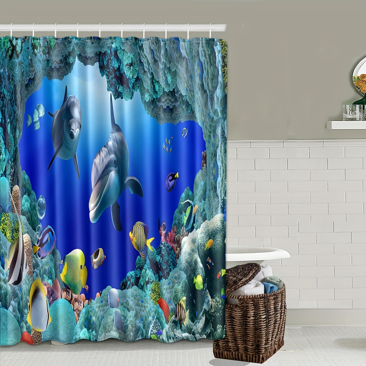 Sea Ocean Aquarium Theme Shower Curtain, Bath Shower Curtain, Waterproof Shower  Curtain With C-shaped Hooks 